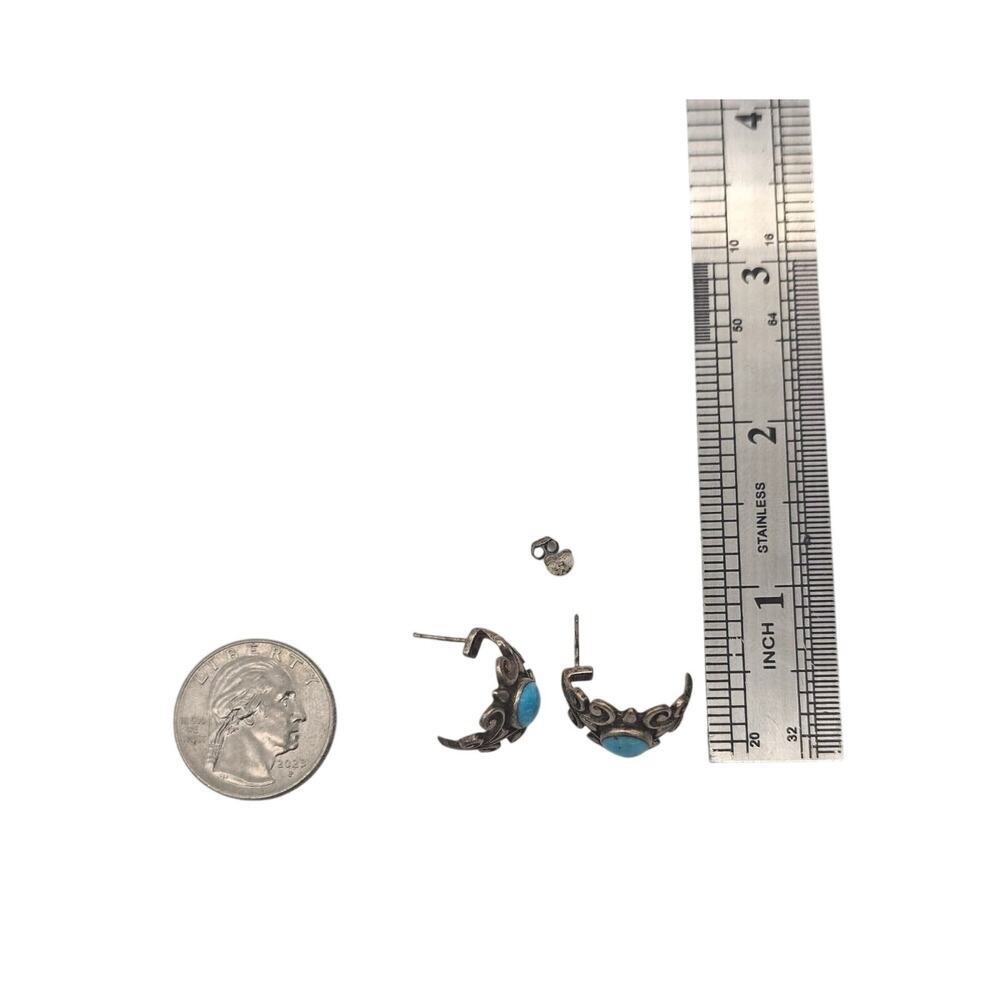 Vintage Southwestern Sterling Silver Turquoise Pierced Earrings - Picture 8 of 8